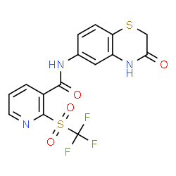 ChemSpider 2D Image | N-(3-Oxo-3,4-dihydro-2H-1,4-benzothiazin-6-yl)-2-[(trifluoromethyl)sulfonyl]nicotinamide | C15H10F3N3O4S2