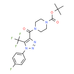 ChemSpider 2D Image | 2-Methyl-2-propanyl 4-{[1-(4-fluorophenyl)-5-(trifluoromethyl)-1H-1,2,3-triazol-4-yl]carbonyl}-1-piperazinecarboxylate | C19H21F4N5O3
