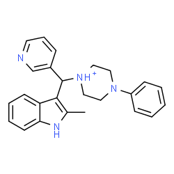 ChemSpider 2D Image | 1-[(2-Methyl-1H-indol-3-yl)(3-pyridinyl)methyl]-4-phenylpiperazin-1-ium | C25H27N4