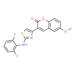 ChemSpider 2D Image | 3-{2-[(2,6-Difluorophenyl)amino]-1,3-thiazol-4-yl}-6-methoxy-2H-chromen-2-one | C19H12F2N2O3S