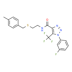 ChemSpider 2D Image | 1-(3-Fluorophenyl)-N-{2-[(4-methylbenzyl)sulfanyl]ethyl}-5-(trifluoromethyl)-1H-1,2,3-triazole-4-carboxamide | C20H18F4N4OS