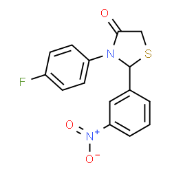 ChemSpider 2D Image | 3-(4-Fluorophenyl)-2-(3-nitrophenyl)-1,3-thiazolidin-4-one | C15H11FN2O3S