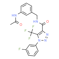 ChemSpider 2D Image | N-(3-Acetamidobenzyl)-1-(3-fluorophenyl)-5-(trifluoromethyl)-1H-1,2,3-triazole-4-carboxamide | C19H15F4N5O2