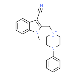 ChemSpider 2D Image | 1-[(3-Cyano-1-methyl-1H-indol-2-yl)methyl]-4-phenylpiperazin-1-ium | C21H23N4