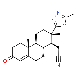 ChemSpider 2D Image | [(1S,2S,4aS,4bR,10aR)-2,4b-Dimethyl-2-(5-methyl-1,3,4-oxadiazol-2-yl)-7-oxo-1,2,3,4,4a,4b,5,6,7,9,10,10a-dodecahydro-1-phenanthrenyl]acetonitrile | C21H27N3O2