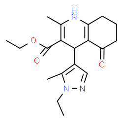 ChemSpider 2D Image | Ethyl 4-(1-ethyl-5-methyl-1H-pyrazol-4-yl)-1,4,5,6,7,8-hexahydro-2-methyl-5-oxo-3-quinolinecarboxylate | C19H25N3O3