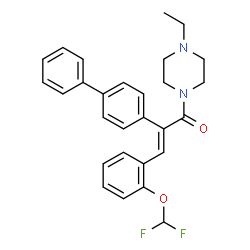 ChemSpider 2D Image | (2E)-2-(4-Biphenylyl)-3-[2-(difluoromethoxy)phenyl]-1-(4-ethyl-1-piperazinyl)-2-propen-1-one | C28H28F2N2O2