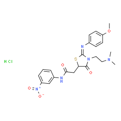 ChemSpider 2D Image | 2-{(2E)-3-[2-(Dimethylamino)ethyl]-2-[(4-methoxyphenyl)imino]-4-oxo-1,3-thiazolidin-5-yl}-N-(3-nitrophenyl)acetamide hydrochloride (1:1) | C22H26ClN5O5S