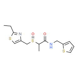 ChemSpider 2D Image | 2-{[(2-Ethyl-1,3-thiazol-4-yl)methyl]sulfinyl}-N-(2-thienylmethyl)propanamide | C14H18N2O2S3