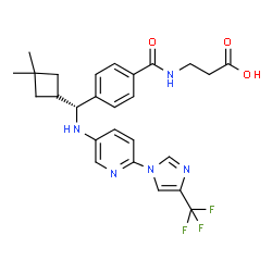 ChemSpider 2D Image | N-{4-[(R)-(3,3-Dimethylcyclobutyl)({6-[4-(trifluoromethyl)-1H-imidazol-1-yl]-3-pyridinyl}amino)methyl]benzoyl}-beta-alanine | C26H28F3N5O3