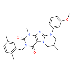 ChemSpider 2D Image | 3-(2,5-Dimethylbenzyl)-9-(3-methoxyphenyl)-1,7-dimethyl-6,7,8,9-tetrahydropyrimido[2,1-f]purine-2,4(1H,3H)-dione | C26H29N5O3