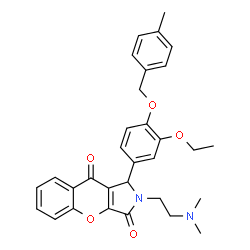 ChemSpider 2D Image | 2-[2-(Dimethylamino)ethyl]-1-{3-ethoxy-4-[(4-methylbenzyl)oxy]phenyl}-1,2-dihydrochromeno[2,3-c]pyrrole-3,9-dione | C31H32N2O5