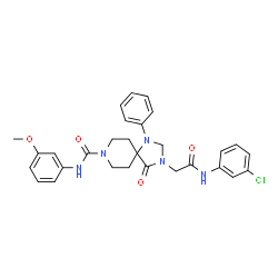 ChemSpider 2D Image | 3-{2-[(3-Chlorophenyl)amino]-2-oxoethyl}-N-(3-methoxyphenyl)-4-oxo-1-phenyl-1,3,8-triazaspiro[4.5]decane-8-carboxamide | C29H30ClN5O4