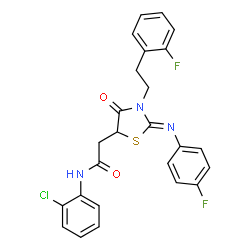 ChemSpider 2D Image | N-(2-Chlorophenyl)-2-{(2Z)-3-[2-(2-fluorophenyl)ethyl]-2-[(4-fluorophenyl)imino]-4-oxo-1,3-thiazolidin-5-yl}acetamide | C25H20ClF2N3O2S