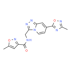 ChemSpider 2D Image | 5-Methyl-N-{[7-(3-methyl-1,2,4-oxadiazol-5-yl)[1,2,4]triazolo[4,3-a]pyridin-3-yl]methyl}-1,2-oxazole-3-carboxamide | C15H13N7O3