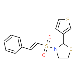 ChemSpider 2D Image | 3-{[(E)-2-Phenylvinyl]sulfonyl}-2-(3-thienyl)-1,3-thiazolidine | C15H15NO2S3