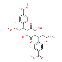 ChemSpider 2D Image | Dimethyl 4,4'-[(2,5-dihydroxy-3,6-dioxo-1,4-cyclohexadiene-1,4-diyl)bis(3-methoxy-3-oxo-1,1-propanediyl)]dibenzoate | C30H28O12