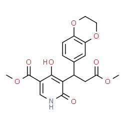 ChemSpider 2D Image | Methyl 5-[1-(2,3-dihydro-1,4-benzodioxin-6-yl)-3-methoxy-3-oxopropyl]-4-hydroxy-6-oxo-1,6-dihydro-3-pyridinecarboxylate | C19H19NO8