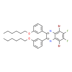 ChemSpider 2D Image | 5,8-Dibromo-6,7-difluoro-2,3-bis[3-(hexyloxy)phenyl]quinoxaline | C32H34Br2F2N2O2