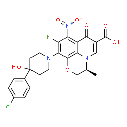 ChemSpider 2D Image | (3S)-10-[4-(4-Chlorophenyl)-4-hydroxy-1-piperidinyl]-9-fluoro-3-methyl-8-nitro-7-oxo-2,3-dihydro-7H-[1,4]oxazino[2,3,4-ij]quinoline-6-carboxylic acid | C24H21ClFN3O7