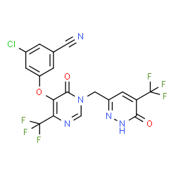 ChemSpider 2D Image | 3-Chloro-5-{[6-oxo-1-{[6-oxo-5-(trifluoromethyl)-1,6-dihydro-3-pyridazinyl]methyl}-4-(trifluoromethyl)-1,6-dihydro-5-pyrimidinyl]oxy}benzonitrile | C18H8ClF6N5O3