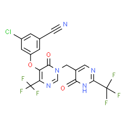 ChemSpider 2D Image | 3-Chloro-5-{[6-oxo-1-{[6-oxo-2-(trifluoromethyl)-1,6-dihydro-5-pyrimidinyl]methyl}-4-(trifluoromethyl)-1,6-dihydro-5-pyrimidinyl]oxy}benzonitrile | C18H8ClF6N5O3