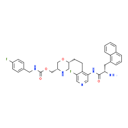 ChemSpider 2D Image | {(3S,6R)-6-[2-(3-{[(2S)-2-Amino-3-(1-naphthyl)propanoyl]amino}-5-fluoro-4-pyridinyl)ethyl]-3-morpholinyl}methyl (4-fluorobenzyl)carbamate (non-preferred name) | C33H35F2N5O4