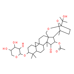 ChemSpider 2D Image | 4-Hydroxy-22-(2-hydroxy-2-propanyl)-1,5,10,10-tetramethyl-11-(pentopyranosyloxy)-21,25-dioxaheptacyclo[20.2.1.0~2,19~.0~5,19~.0~6,16~.0~9,14~.0~14,16~]pentacos-3-yl acetate | C37H58O11
