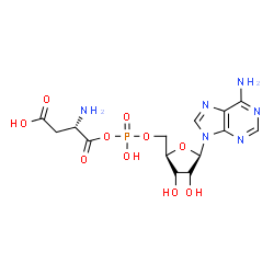 ChemSpider 2D Image | 5'-O-[{[(2S)-2-Amino-3-carboxypropanoyl]oxy}(hydroxy)phosphoryl]adenosine | C14H19N6O10P