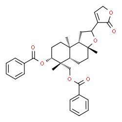 ChemSpider 2D Image | (3aR,5aS,6R,7R,9aR,9bS)-6-[(Benzoyloxy)methyl]-3a,6,9a-trimethyl-2-(2-oxo-2,5-dihydro-3-furanyl)dodecahydronaphtho[2,1-b]furan-7-yl benzoate | C34H38O7