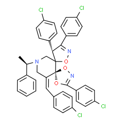 ChemSpider 2D Image | (5S,10R,14Z)-14-(4-Chlorobenzylidene)-3,9,10-tris(4-chlorophenyl)-12-[(1R)-1-phenylethyl]-1,4,7-trioxa-2,8,12-triazadispiro[4.0.4.4]tetradeca-2,8-diene | C41H31Cl4N3O3