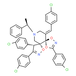 ChemSpider 2D Image | (5R,6R,10S,14E)-14-(4-Chlorobenzylidene)-3,9,10-tris(4-chlorophenyl)-12-[(1R)-1-phenylethyl]-1,4,7-trioxa-2,8,12-triazadispiro[4.0.4.4]tetradeca-2,8-diene | C41H31Cl4N3O3