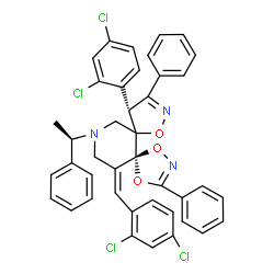 ChemSpider 2D Image | (5S,10R,14Z)-14-(2,4-Dichlorobenzylidene)-10-(2,4-dichlorophenyl)-3,9-diphenyl-12-[(1R)-1-phenylethyl]-1,4,7-trioxa-2,8,12-triazadispiro[4.0.4.4]tetradeca-2,8-diene | C41H31Cl4N3O3