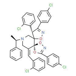 ChemSpider 2D Image | (5S,10R,14Z)-14-(2-Chlorobenzylidene)-10-(2-chlorophenyl)-3,9-bis(4-chlorophenyl)-12-[(1R)-1-phenylethyl]-1,4,7-trioxa-2,8,12-triazadispiro[4.0.4.4]tetradeca-2,8-diene | C41H31Cl4N3O3