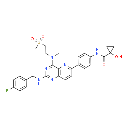 ChemSpider 2D Image | N-[4-(2-[(4-Fluorobenzyl)amino]-4-{methyl[2-(methylsulfonyl)ethyl]amino}pyrido[3,2-d]pyrimidin-6-yl)phenyl]-1-hydroxycyclopropanecarboxamide | C28H29FN6O4S