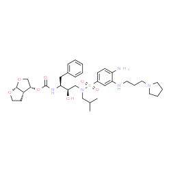 ChemSpider 2D Image | (3R,3aS,6aR)-Hexahydrofuro[2,3-b]furan-3-yl [(2S,3R)-4-{[(4-amino-3-{[3-(1-pyrrolidinyl)propyl]amino}phenyl)sulfonyl](isobutyl)amino}-3-hydroxy-1-phenyl-2-butanyl]carbamate | C34H51N5O7S