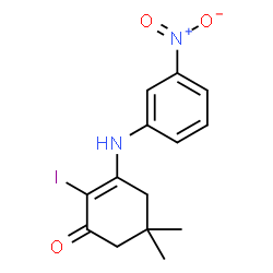 ChemSpider 2D Image | 2-Iodo-5,5-dimethyl-3-[(3-nitrophenyl)amino]-2-cyclohexen-1-one | C14H15IN2O3