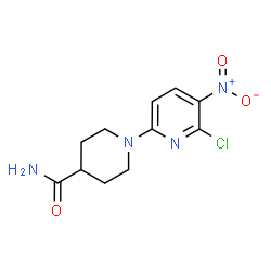 ChemSpider 2D Image | 1-(6-Chloro-5-nitro-2-pyridinyl)-4-piperidinecarboxamide | C11H13ClN4O3