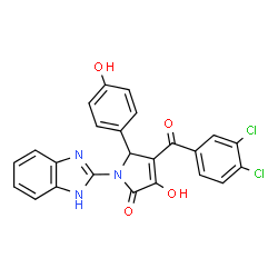 ChemSpider 2D Image | 1-(1H-Benzimidazol-2-yl)-4-(3,4-dichlorobenzoyl)-3-hydroxy-5-(4-hydroxyphenyl)-1,5-dihydro-2H-pyrrol-2-one | C24H15Cl2N3O4