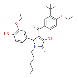 ChemSpider 2D Image | 5-(3-Ethoxy-4-hydroxyphenyl)-4-[4-ethoxy-3-(2-methyl-2-propanyl)benzoyl]-3-hydroxy-1-pentyl-1,5-dihydro-2H-pyrrol-2-one | C30H39NO6