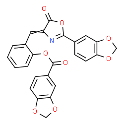 ChemSpider 2D Image | 2-{[2-(1,3-Benzodioxol-5-yl)-5-oxo-1,3-oxazol-4(5H)-ylidene]methyl}phenyl 1,3-benzodioxole-5-carboxylate | C25H15NO8