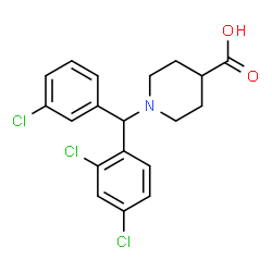 ChemSpider 2D Image | 1-[(3-Chlorophenyl)(2,4-dichlorophenyl)methyl]-4-piperidinecarboxylic acid | C19H18Cl3NO2