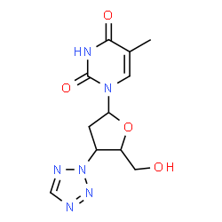 ChemSpider 2D Image | 1-[2,3-Dideoxy-3-(2H-tetrazol-2-yl)pentofuranosyl]-5-methyl-2,4(1H,3H)-pyrimidinedione | C11H14N6O4