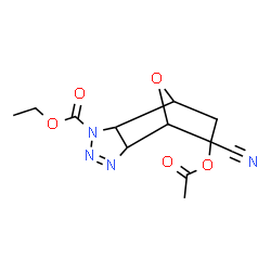 ChemSpider 2D Image | Ethyl 8-acetoxy-8-cyano-10-oxa-3,4,5-triazatricyclo[5.2.1.0~2,6~]dec-4-ene-3-carboxylate | C12H14N4O5