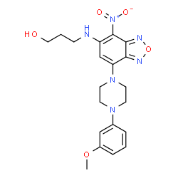 ChemSpider 2D Image | 3-({7-[4-(3-Methoxyphenyl)-1-piperazinyl]-4-nitro-2,1,3-benzoxadiazol-5-yl}amino)-1-propanol | C20H24N6O5