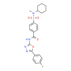ChemSpider 2D Image | 4-[Cyclohexyl(methyl)sulfamoyl]-N-[5-(4-fluorophenyl)-1,3,4-oxadiazol-2-yl]benzamide | C22H23FN4O4S