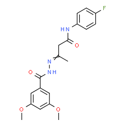 ChemSpider 2D Image | 3-[(3,5-Dimethoxybenzoyl)hydrazono]-N-(4-fluorophenyl)butanamide | C19H20FN3O4