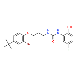 ChemSpider 2D Image | 1-{3-[2-Bromo-4-(2-methyl-2-propanyl)phenoxy]propyl}-3-(5-chloro-2-hydroxyphenyl)urea | C20H24BrClN2O3