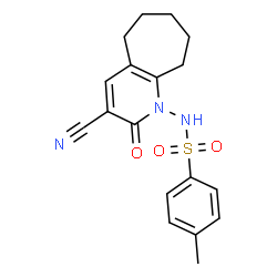 ChemSpider 2D Image | N-(3-Cyano-2-oxo-2,5,6,7,8,9-hexahydro-1H-cyclohepta[b]pyridin-1-yl)-4-methylbenzenesulfonamide | C18H19N3O3S
