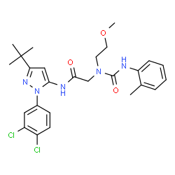 ChemSpider 2D Image | N-[1-(3,4-Dichlorophenyl)-3-(2-methyl-2-propanyl)-1H-pyrazol-5-yl]-N~2~-(2-methoxyethyl)-N~2~-[(2-methylphenyl)carbamoyl]glycinamide | C26H31Cl2N5O3
